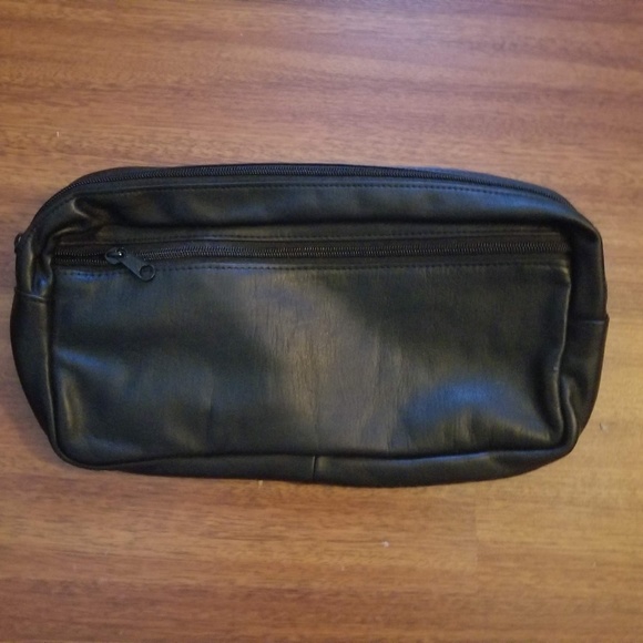 Cross Body Bag Unisex Hip Black Travel Purse Genuine Leather - Picture 4 of 7